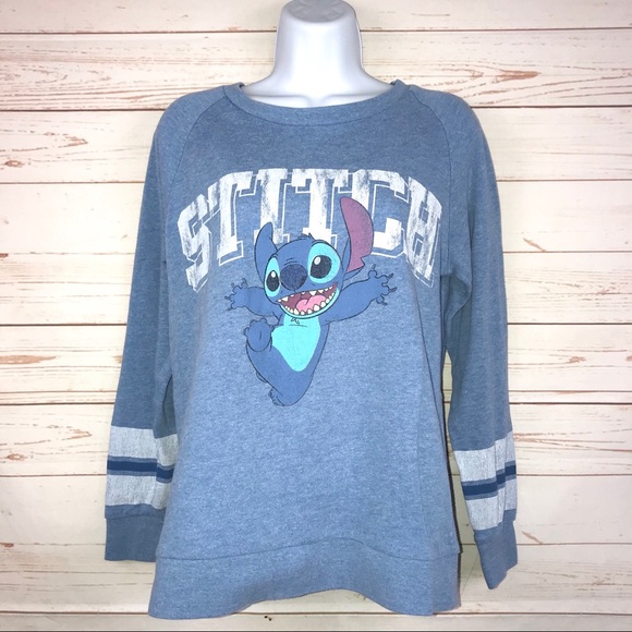Disney Tops - Disney Parks Stitch Blue Varsity Sweatshirt Sz M